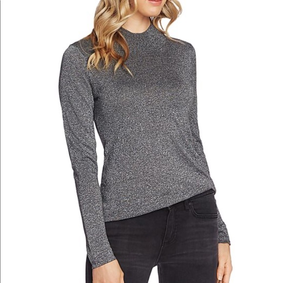 VINCE CAMUTO SILVER METALLIC MOCK NECK TOP - Picture 4 of 8